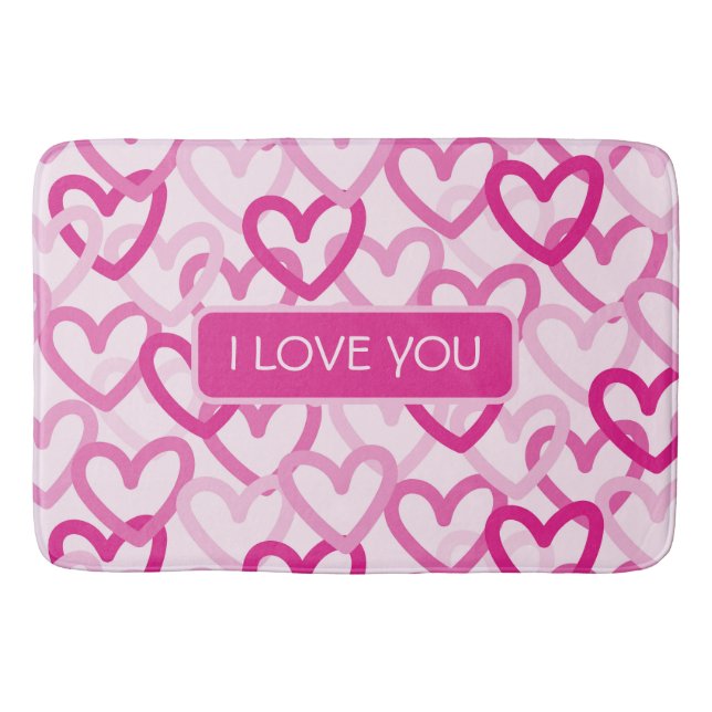 Preppy Hearts Pink Bath Mat (Front)