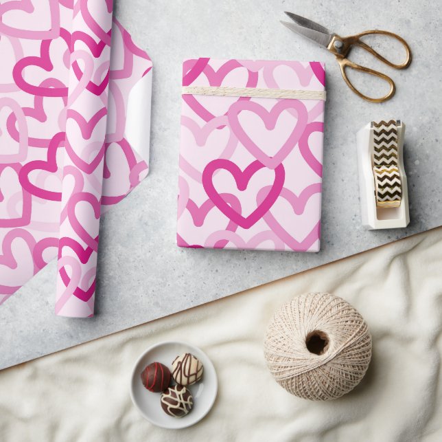 Preppy Hearts Pink Wrapping Paper (Crafts)