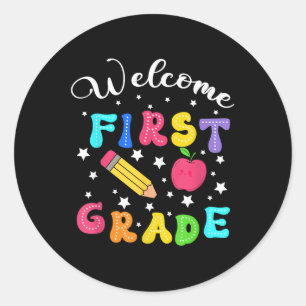 Preppy Hello 1st Grade For First Day Back To Schoo Classic Round Sticker