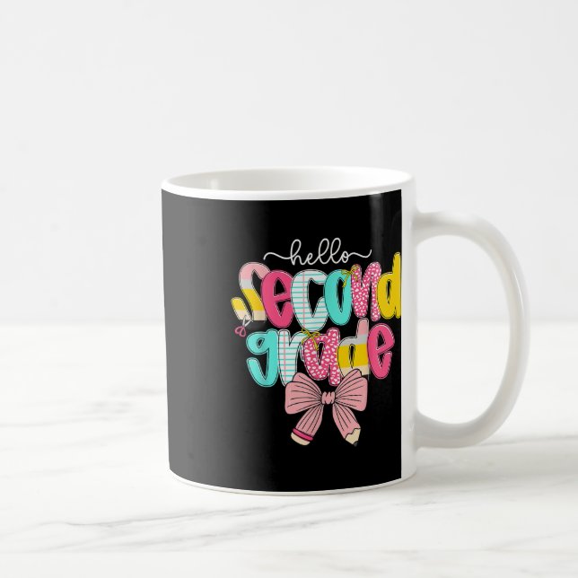 Preppy Hello 2nd Grade Teacher Coquette Bow Back T Coffee Mug (Right)