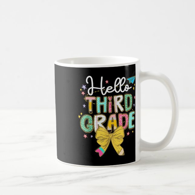 Preppy Hello 3rd Grade Teacher Coquette Bow Back T Coffee Mug (Right)