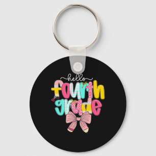 Preppy Hello 4th Grade Teacher Coquette Bow Byck T Keychain