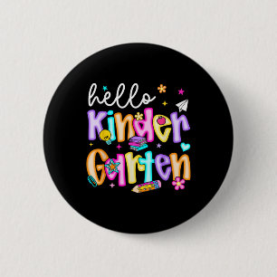 Preppy Hello Kindergarten Back To School Teachers 2 Inch Round Button