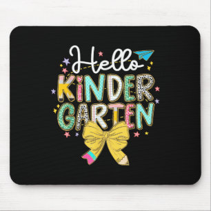Preppy Hello Kindergarten Teacher Coquette Back To Mouse Pad