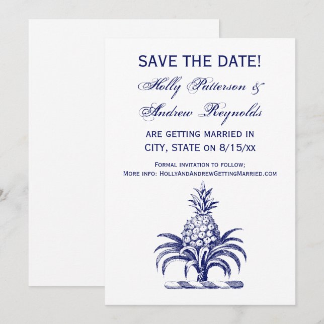 Preppy Heraldic Blue Pineapple Coat of Arms Crest Invitation (Front/Back)