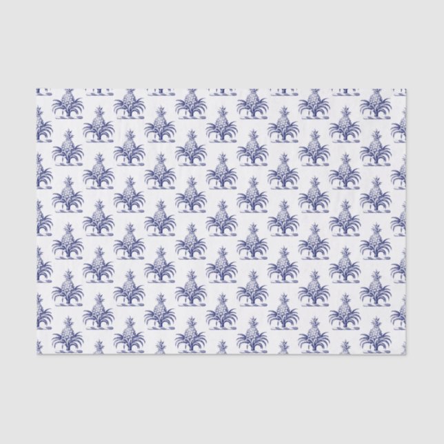 Preppy Heraldic Blue Pineapple Coat of Arms Crest Tissue Paper (Front)