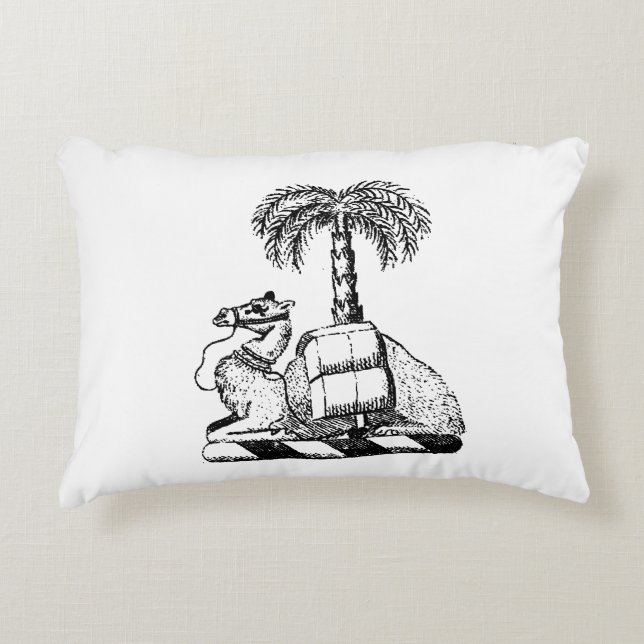 Preppy Heraldic Camel Palm Tree Coat of Arms Accent Pillow (Front)