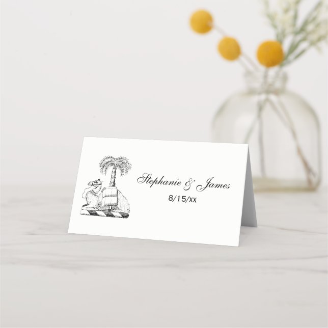 Preppy Heraldic Camel Palm Tree Coat of Arms Place Card (Front)