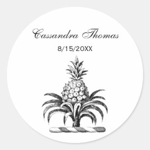 Preppy Heraldic Pineapple Coat of Arms Crest Classic Round Sticker