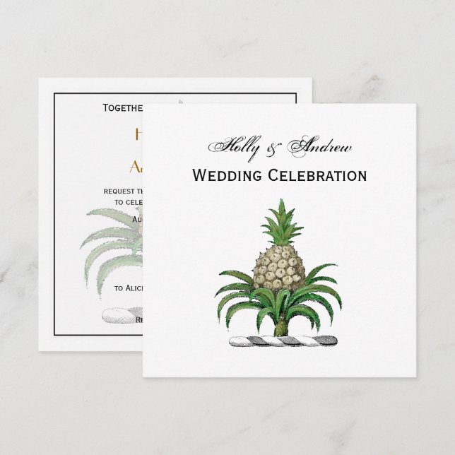 Preppy Heraldic Pineapple Coat of Arms Crest Invitation (Front/Back)