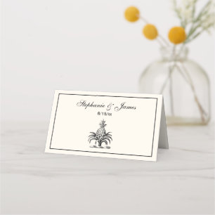 Preppy Heraldic Pineapple Coat of Arms Crest Ivory Place Card