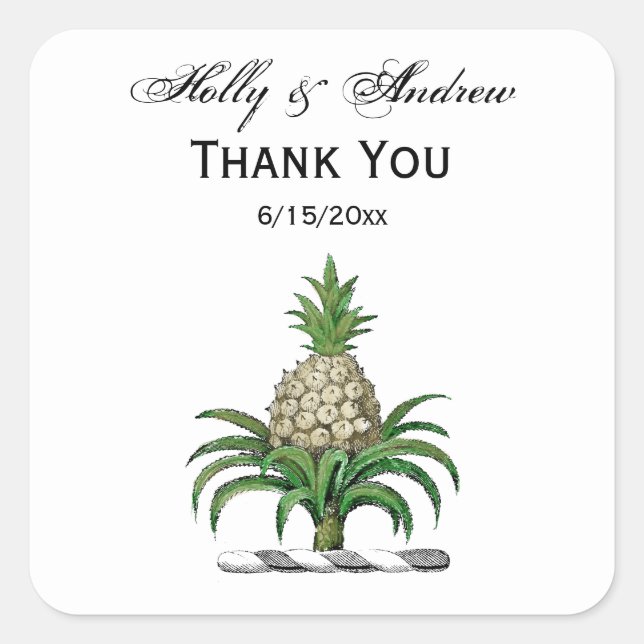 Preppy Heraldic Pineapple Coat of Arms Crest Square Sticker (Front)