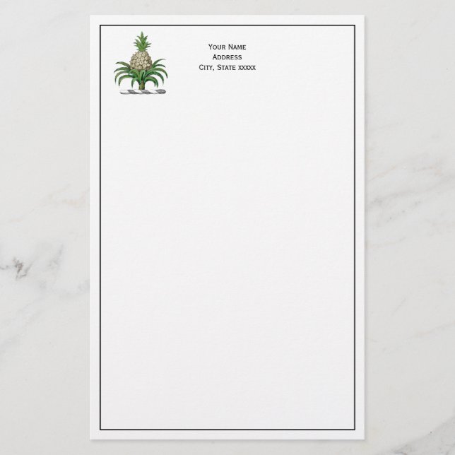 Preppy Heraldic Pineapple Coat of Arms Crest Stationery (Front)