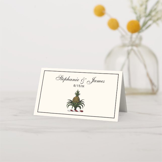 Preppy Heraldic Pineapple Crest Colour RWT Place Card (Front)