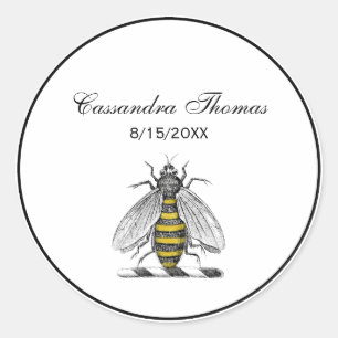 Preppy Heraldic Vintage Bee Coat of Arms Emblem C Classic Round Sticker