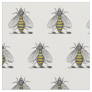 Preppy Heraldic Vintage Bee Coat of Arms Emblem C Fabric