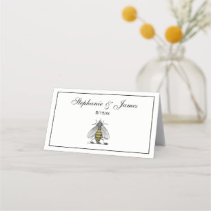 Preppy Heraldic Vintage Bee Coat of Arms Emblem C Place Card