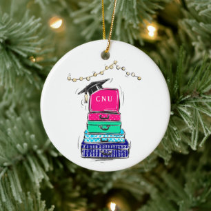 Preppy High School Graduation College Suitcase Ceramic Ornament