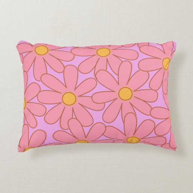 Preppy Hippie Pink Purple Flower Pattern Accent Pillow (Front)