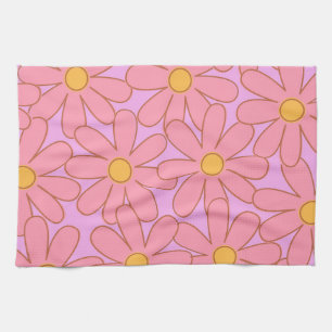 Preppy Hippie Pink Purple Flower Pattern Kitchen Towel