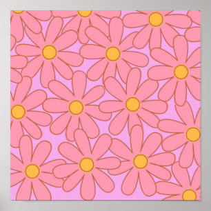 Preppy Hippie Pink Purple Flower Pattern Poster