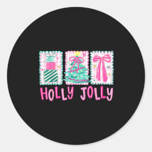 Preppy Holly Xmas Jolly Coquette Bow Christmas Tre Classic Round Sticker