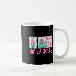 Preppy Holly Xmas Jolly Coquette Bow Christmas Tre Coffee Mug
