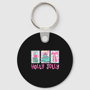 Preppy Holly Xmas Jolly Coquette Bow Christmas Tre Keychain
