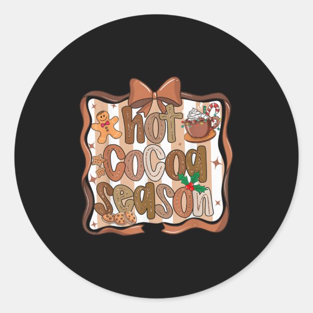 Preppy Hot Cocoa Season Cookie Gingerbread Bow Xma Classic Round Sticker (Front)