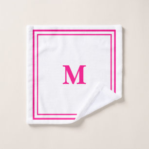 Preppy Hot Pink Elegant Minimal Border Initial Wash Cloth