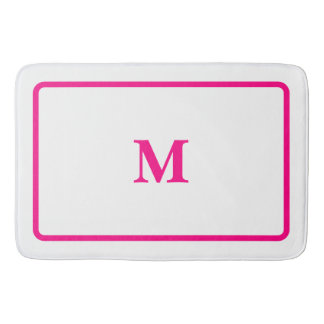 Preppy Hot Pink Elegant Minimal Framed Initial Bath Mat