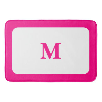 Preppy Hot Pink Elegant Minimal Framed Initial Bath Mat