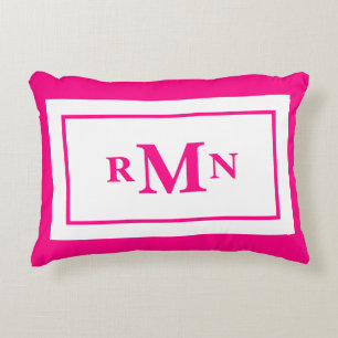 Preppy Hot Pink Elegant Minimal Modern Monogrammed Accent Pillow