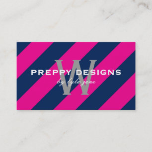 Preppy Hot Pink & Navy Blue Monogram Surprise Business Card
