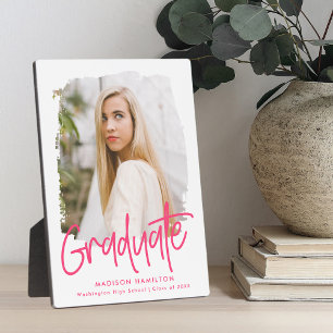 Preppy Hot Pink Script Graduation Photo Plaque