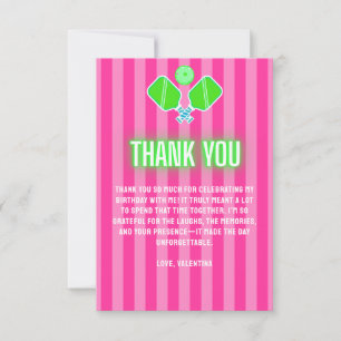 Preppy Hot Pink Stripes Neon Lime Green Pickleball Thank You Card