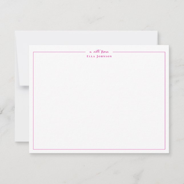 Preppy Hot pink & White a note from  Thank You Card (Front)