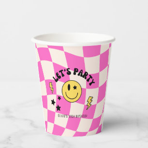 Preppy Hot Pink Y2K Smiley Birthday Paper Cup