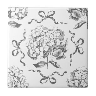 Preppy Hydrangea Bow Grey Seamless Toile Pattern Tile
