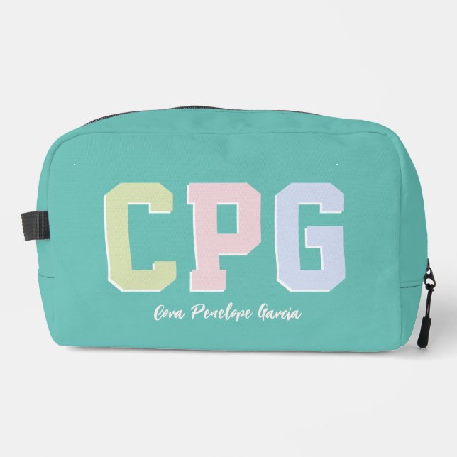 Preppy initials cute trendy personalized teal dopp kit (Front)