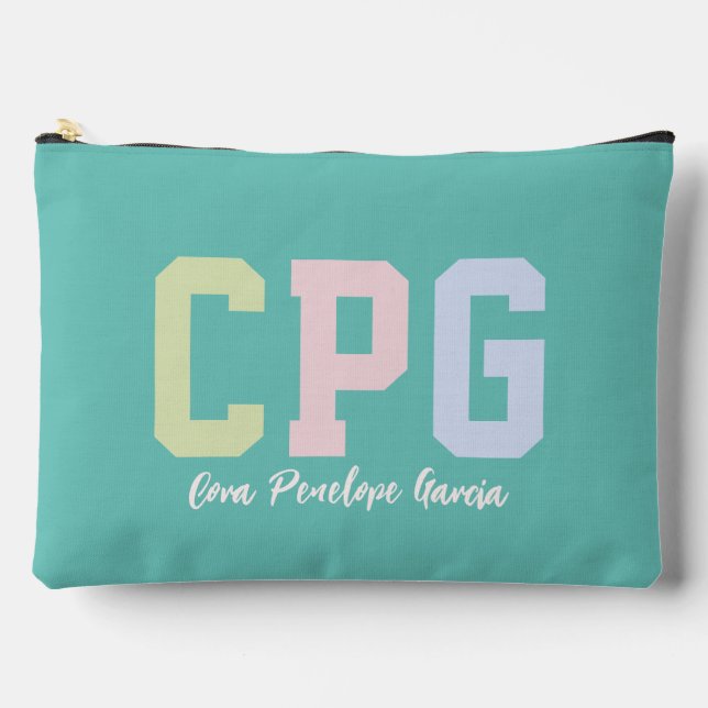 Preppy initials cute trendy teal 3 photo accessory pouch (Front)