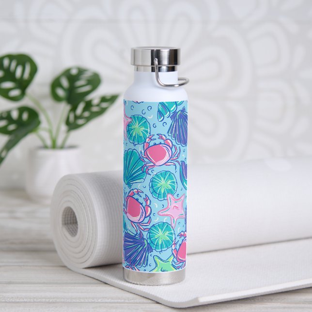  Preppy Jellyfish Seashell Pink Crab Water Bottle (Yoga)