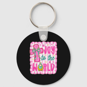 Preppy Joy To The World Christian Christmas Cross  Keychain