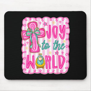 Preppy Joy To The World Christian Christmas Cross  Mouse Pad