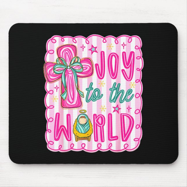 Preppy Joy To The World Christian Christmas Cross  Mouse Pad (Front)