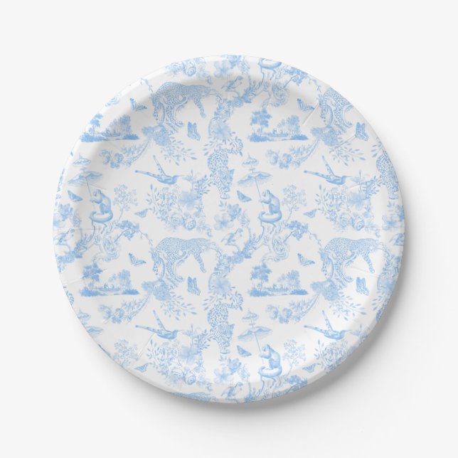 Preppy Jungle Chinoiserie Toile Paper Plate (Front)