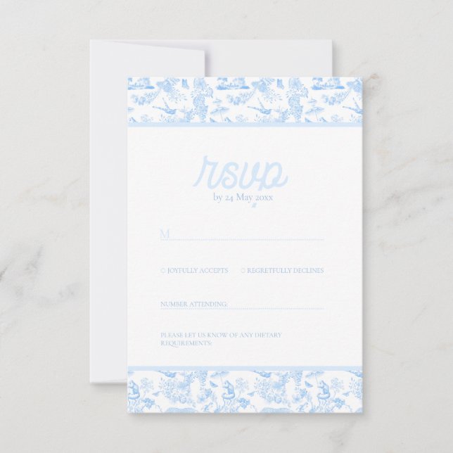 Preppy Jungle Chinoiserie Toile RSVP Card (Front)