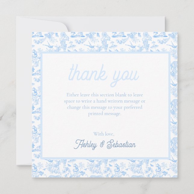 Preppy Jungle Chinoiserie Toile Thank You Card (Front)