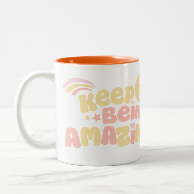 Preppy keep being amazing slogan smilie face Two-Tone coffee mug (Left)