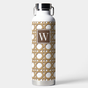 Preppy Khaki Rattan Cane Lattice Monogram Water Bottle